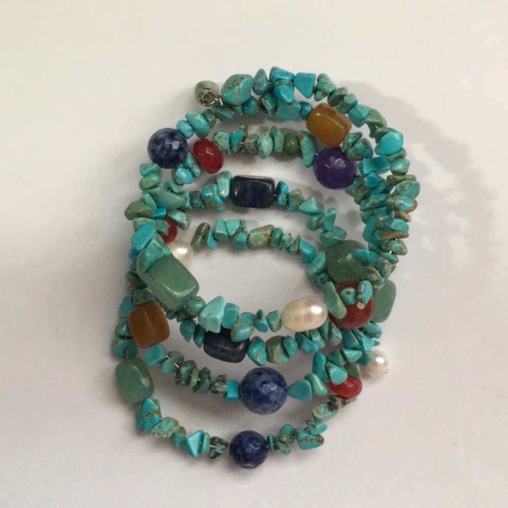 Turquoise & Multi Gemstone Wrapped Bracelet EUC